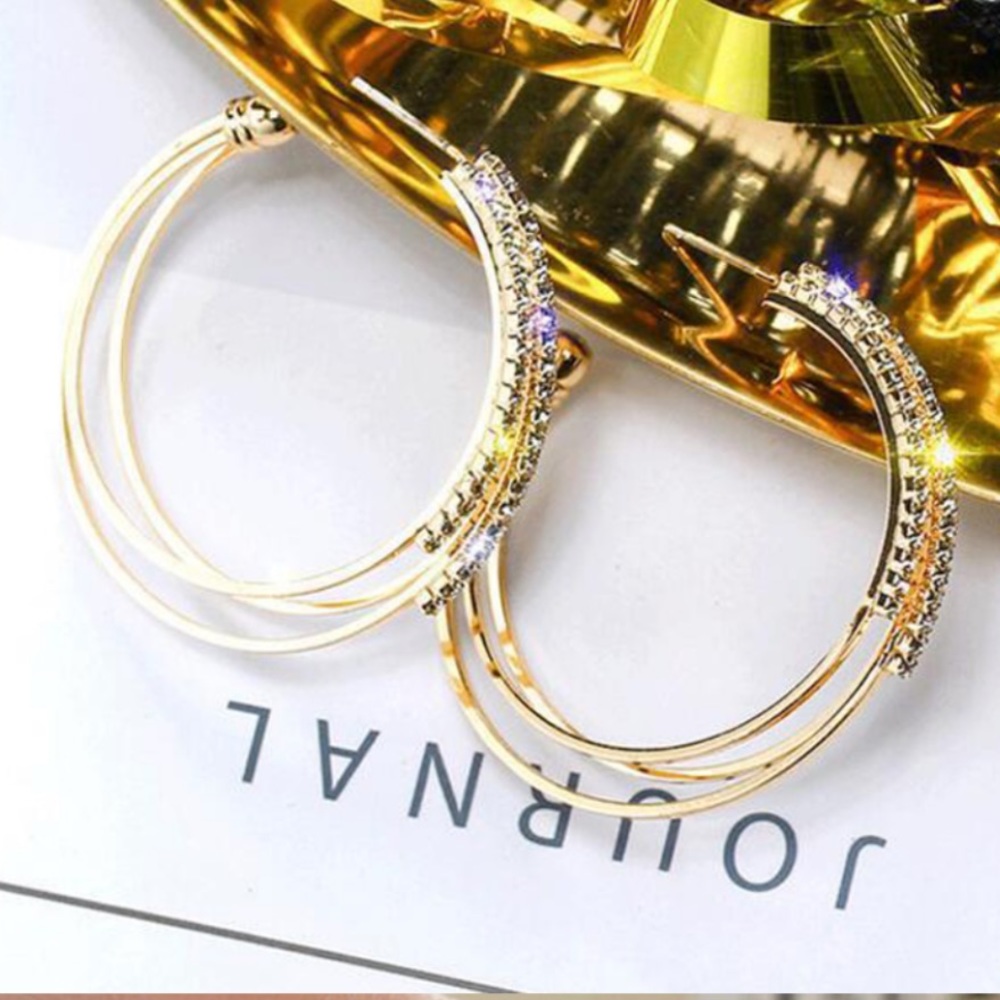 ¥NEW 18K Gold Plated Diamond Circle Hoop Earrings - Picture 7 of 7